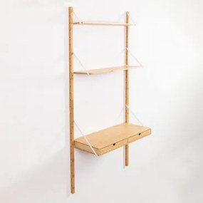 Bamboe Modulaire Wandplank Kolex Wit & Boekenkast Met 2 Boekenplanken En Bureau 84 Cm - Sklum