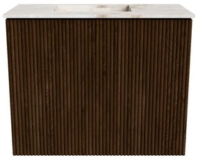 Mondiaz Joya DLux 50cm toiletmeubel walnut met wastafel faye links zonder kraangat frappe