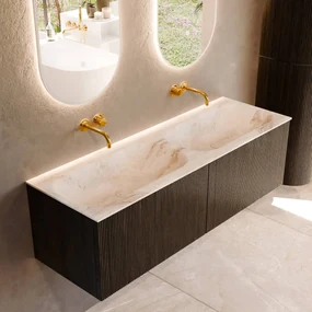 Mondiaz Kurve-dlux 140cm badmeubel shadow met 2 lades en wastafel stor small dubbel zonder kraangat frappe