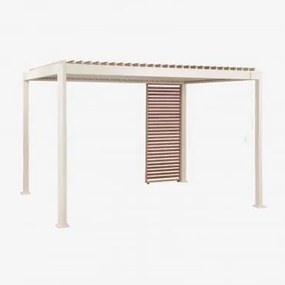 Bioclimatische Aluminiumpergola Met Lamellen En Druvia-paneel Tapioca Beige - Kastanjehoutbruin & Pergola Van 3x4 M Met 1 Paneel Van 92,5 Cm - Sklum