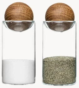 Mondgeblazen zout- en peperstrooier Nature met houten deksel, 2-delig