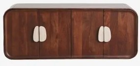 Dubbel Zwevend Badkamermeubelset 130x45 Cm Van Mangohout En Natuurlijke Kivalina-steen Zonder Wastafel & Spiegelloze & Zonder Kraan & Travertijn - Don