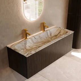 Mondiaz Kurve-dlux 120cm badmeubel shadow met 1 lade en wastafel big large midden 2 kraangaten glace