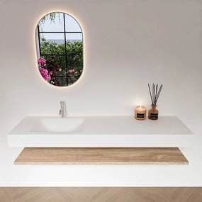Zaro Alan badmeubel 160cm met planchet washed oak en vrijhangende wastafel cloud links 1 kraangat talc