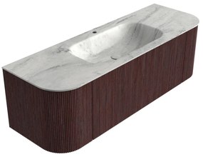 Mondiaz Kurve-dlux 140cm badmeubel ronding links/rechts ruby met 1 lade en 2 deuren en wastafel big small midden 1 kraangat opalo