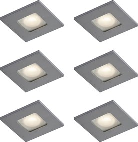 Set van 6 moderne inbouwspots gunmetal vierkant IP44 - Qure