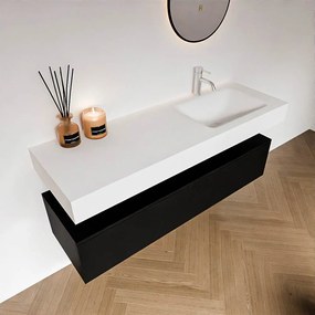 Zaro Alan badmeubel 140cm urban 1 lade met vrijhangende wastafel cloud rechts 1 kraangat talc