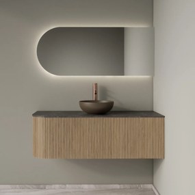 Gliss Design Alluro badmeubel ribbelfront met ronding links 120cm mist en zwart leisteen toppaneel