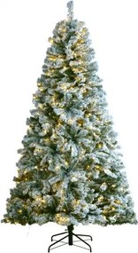 VEVOR Kerstboom, 1,28 x 2,28 m, verlichte kunstkerstboom met vlokken, levensechte dennenboom met 550 witte leds, 1346 takpunten, metalen voet voor decoratie in huis, op feest en op kantoor