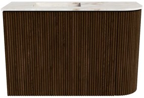 Mondiaz Joya DLux 60cm toiletmeubel ronding rechts walnut met wastafel faye links zonder kraangat frappe