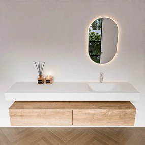 Zaro Alan badmeubel 190cm washed oak 2 lades met vrijhangende wastafel cloud rechts 1 kraangat talc