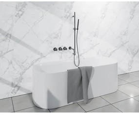Fortifura Nebbio Badcombinatie-set - thermostaatkraan - inbouwdeel - glijstang - gladde doucheslang - staaf handdouche - badafvoer opbouw - geborsteld gunmetal PVD SW1183068 SW1111532 SW721165 SW766537 SW1108811 SW