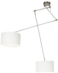 Smart hanglamp staal met kap 35 cm wit incl. 2 Wifi A60 - Blitz