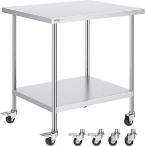 VEVOR RVS werktafel, voorbereidingstafel met 4 wielen, 3 verstelbare hoogtes, werktafel voor voedselbereiding voor commerciële keukens en restaurants, zilver