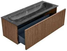 Mondiaz Kurve-dlux 120cm badmeubel walnut met 1 lade en wastafel big large midden 2 kraangaten lava