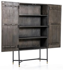 Eleonora Isa Grijze Kast Mangohout Met Snijwerk - 90x40x160cm.