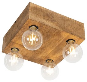 Landelijke plafondlamp vintage hout 4-lichts - Bloc Landelijk E27 vierkant Binnenverlichting Lamp