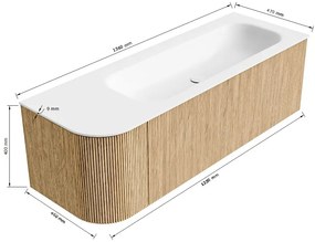 Mondiaz Kurve 135cm badmeubel ronding links walnut met 1 lade en deur en wastafel big medium rechts zonder kraangat urban