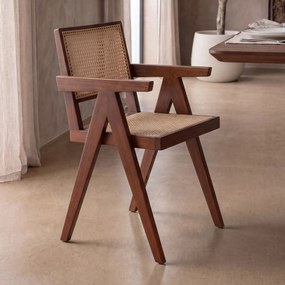 Rotan Stoel Met Armleuningen Walnoot