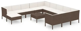 vidaXL 13-delige Loungeset met kussens poly rattan bruin