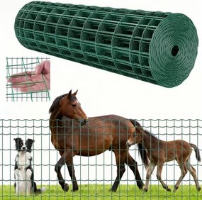 VEVOR tuinhek, 1 x 25 m, maaswijdte 5,08 x 10,16 cm, φ2,1 mm, gegalvaniseerd staaldraad, veehek geschikt voor runderen, varkens en schapen, vinylgecoate weideomheining voor dierenverblijven, kooien, groen