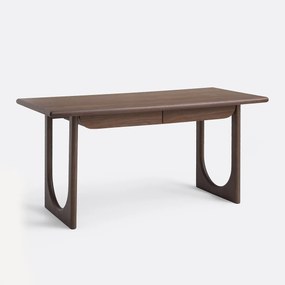 XL bureau in massief essen met walnootfineer, 2 lades, DOUVE