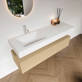 Zaro Alan badmeubel 140cm sand 1 lade met vrijhangende wastafel cloud links 1 kraangat talc