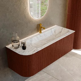 Mondiaz Kurve-dlux 125cm badmeubel ronding links ruby met 1 lade en deur en wastafel big medium kraangat rechts glace