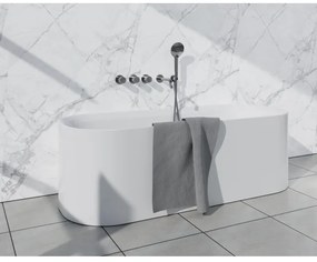 Fortifura Nebbio Badcombinatie-set - thermostaatkraan - wandaansluitbocht met handdouchehouder - metalen doucheslang - ronde handdouche - uitloop - chroom SW1183064 2x SW1183076 2x SW1183077 SW542643 SW767