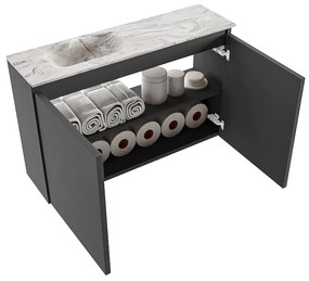 Mondiaz Ture DLux toiletmeubel 80cm dark grey met wastafel glace links met kraangat