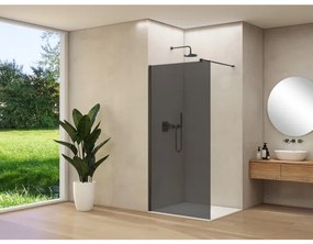 Van Rijn Products ST01 vaste wand - 88x200cm - grijs rookglas - - dikte 8mm - stabilisatiestang - muurprofiel - Zwart ST0150090GRZWM