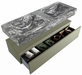 Mondiaz Alan DLux badmeubel 130cm army 1 lade met wastafel lava dubbel zonder kraangat