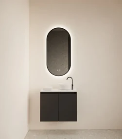 Gliss Design Echo toiletmeubel 60cm zwart mat met toppaneel wit mat