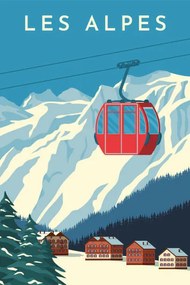 Ilustratie Ski resort with red gondola lift,, Rinat Khairitdinov