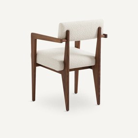 Tafelfauteuil in notenhout in bouclé stof, Izag