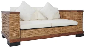 vidaXL Tweezitsbank met kussens natuurlijk rattan bruin