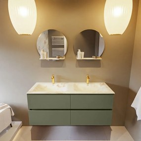 Mondiaz Vica DLux badmeubel 120cm army 4 lades met wastafel frappe dubbel 2 kraangaten