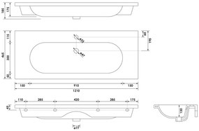 Brauer Moon wastafel keramiek 120cm met 1 kraangat wit glans