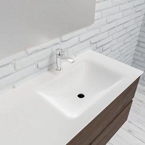 Zaro Valencia Solid Surface badmeubel 150cm donker eiken 1 kraangat spoelbak rechts met 2 lades