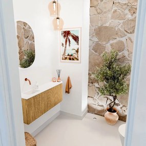 Mondiaz Joya 100cm toiletmeubel ronding rechts oak met wastafel faye links zonder kraangat talc