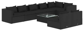 vidaXL 9-delige Loungeset met kussens poly rattan zwart