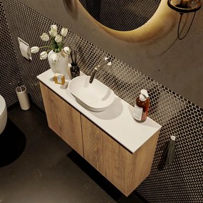 Mondiaz Fowy toiletmeubel 80cm washed oak met witte waskom midden zonder kraangat
