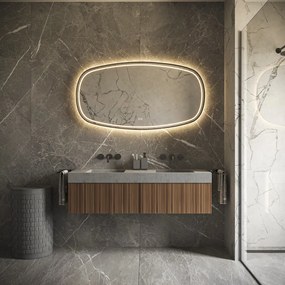 Hipp Design Phantom Deens ovale spiegel met verlichting en verwarming 140x74cm zwart