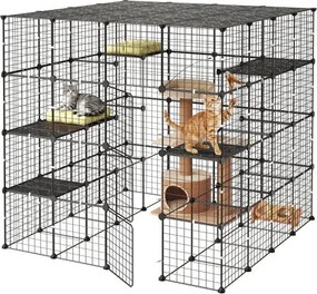 VEVOR Kattenkooi, 4 verdiepingen tellende kattenren, 139,7x139,7x139,7 cm, doe-het-zelf binnenspeeltuin voor katten, verwijderbare metalen kooi met 3 deuren, ideaal voor 2-3 katten en kleine dieren, zwart