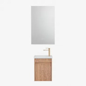 Narek Zwevend Houten Badkamermeubelset Met Geïntegreerde Wastafel Ash Brown & Rectangular Led And Antifog 55x90 Cm Riben & Geborsteld Goudkleurig -