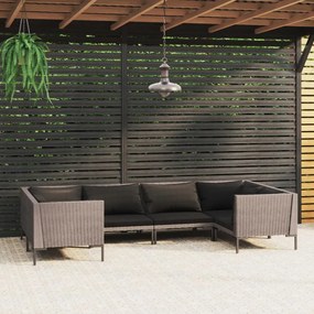 vidaXL 6-delige Loungeset met kussens poly rattan donkergrijs