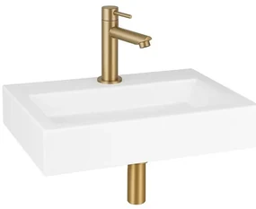 QeramiQ Fuente fonteinset - 38x24cm - 1 kraangat - keramiek - fonteinkraan messing geborsteld - glans wit SW696238/SW696208/SW696218/SW21912