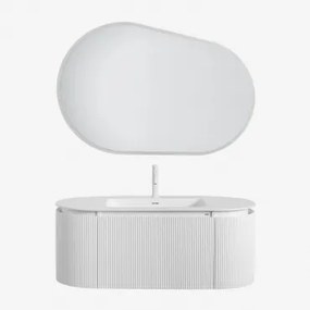 Carsone Houten Badkamermeubelset Met Geïntegreerde Wastafel Wit & Zonder Extra Eenheid & Ovaal Led En Anticondens 120x80 Cm Riben & Wit - Sklum
