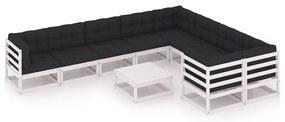 vidaXL 10-delige Loungeset met kussens massief grenenhout wit