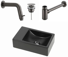 Plieger Houston fonteinset met zwarte fontein links en gunmetal inbouwkraan